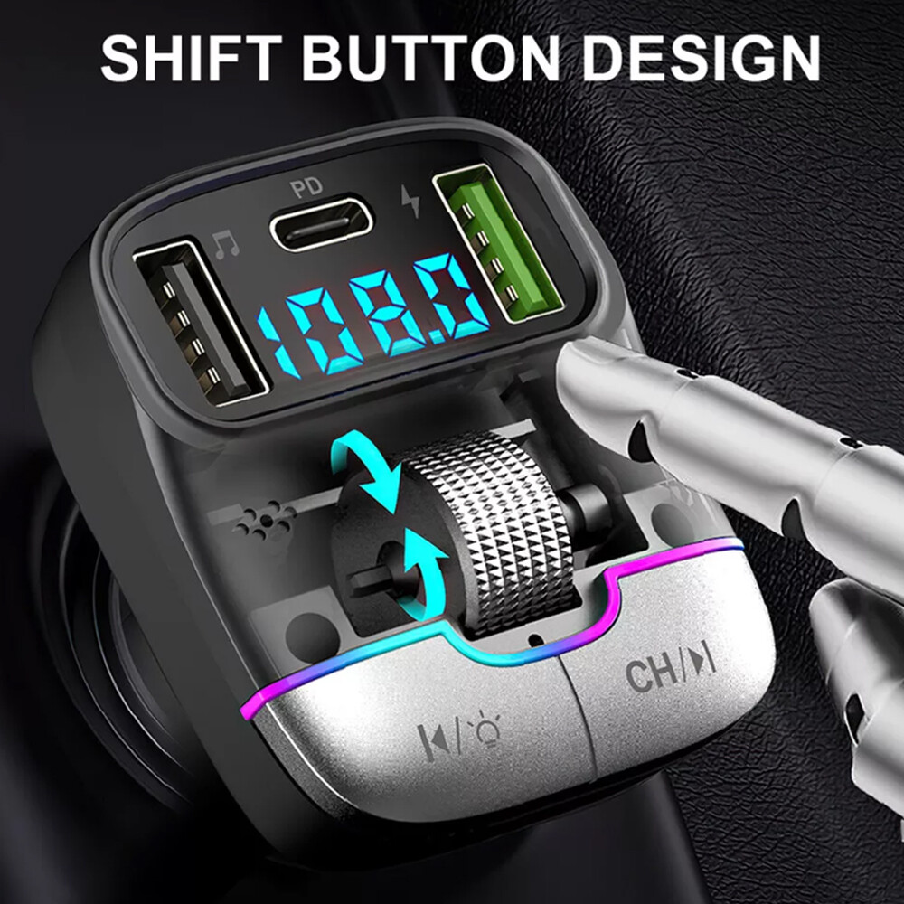 Car Bluetooth 5.3 FM Transmitter Wireless USB PD Adapter MP3 Player Fast Charger
