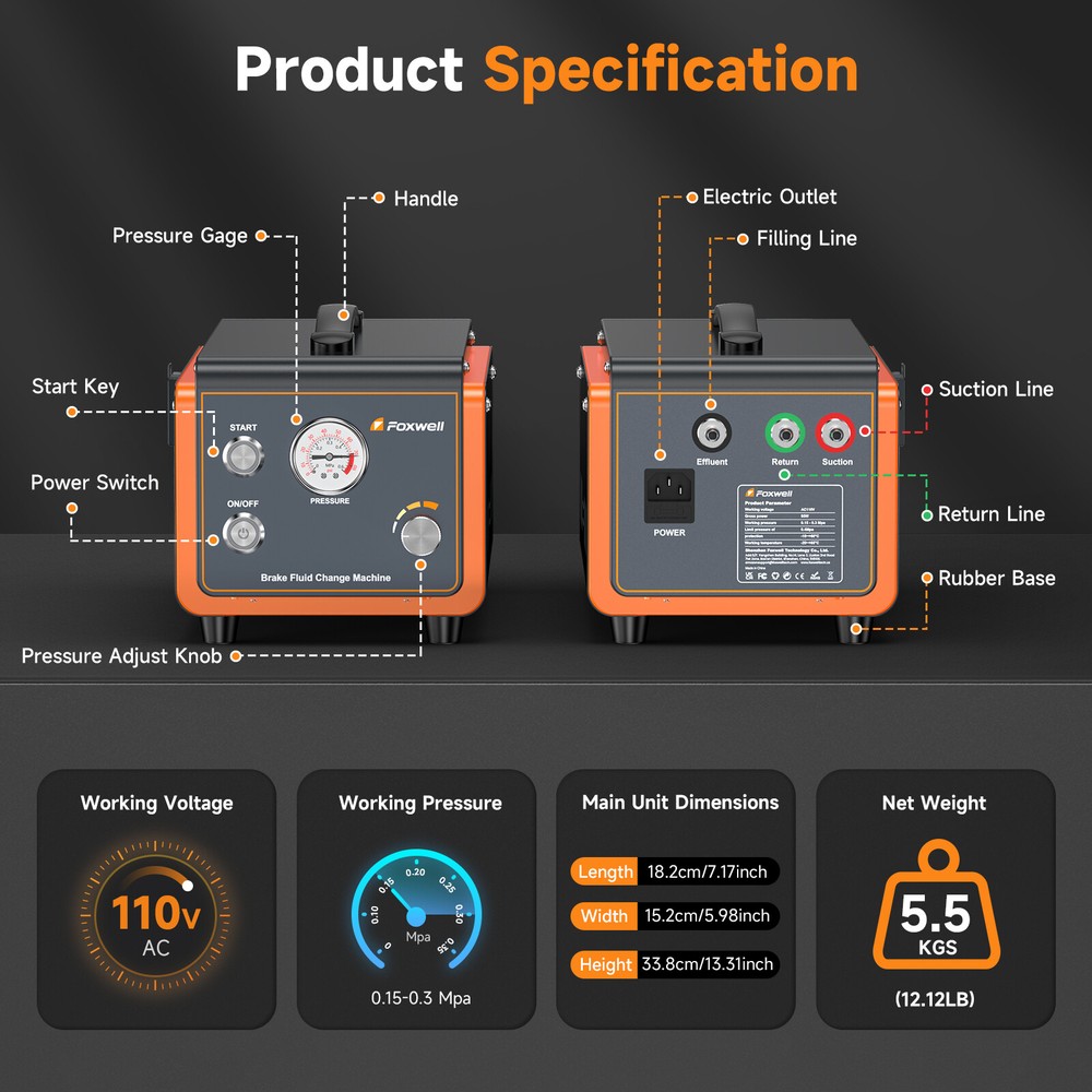 FOXWELL RT1000 Automatic Brake Bleeder Kit Brake Fluid Bleeder Exchanger Machine