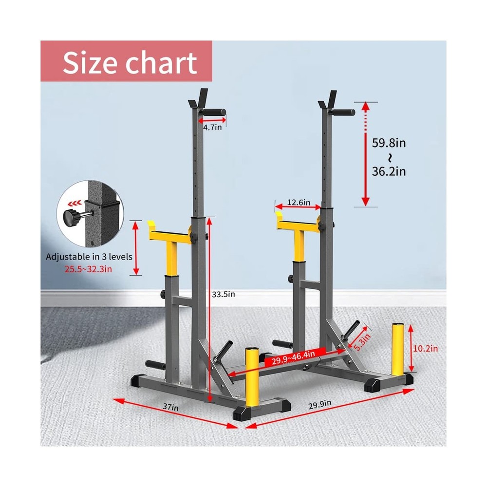 Adjustable Squat Rack,Multi-Function Barbell Rack for Weight Lifting and Home...