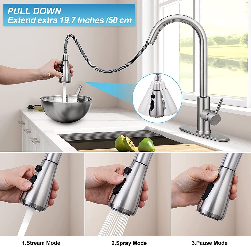 Brushed Nickel Touch Sensor Kitchen Faucet Pull Down Sprayer Sink Mixer Faucets