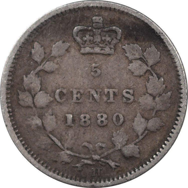 1880-H CANADA 5 CENTS - KM #2, CIRCULATED EXAMPLE