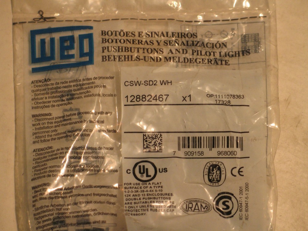 NIB WEG CSW-SD2 GREEN PILOT LIGHT BUTTON P6161