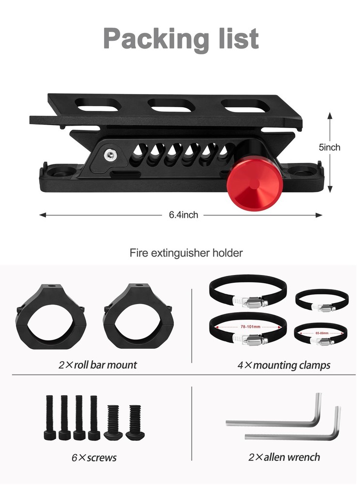 Quick Release UTV Fire Extinguisher Mount Kits, Adjustable Roll Bar Fire