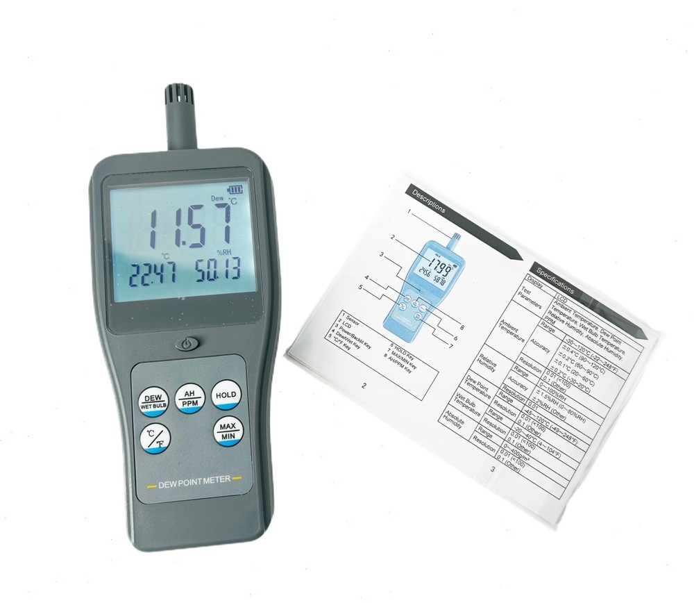 Portable Dew Point Meter Large LCD with display Temperature unit (°C/°F)
