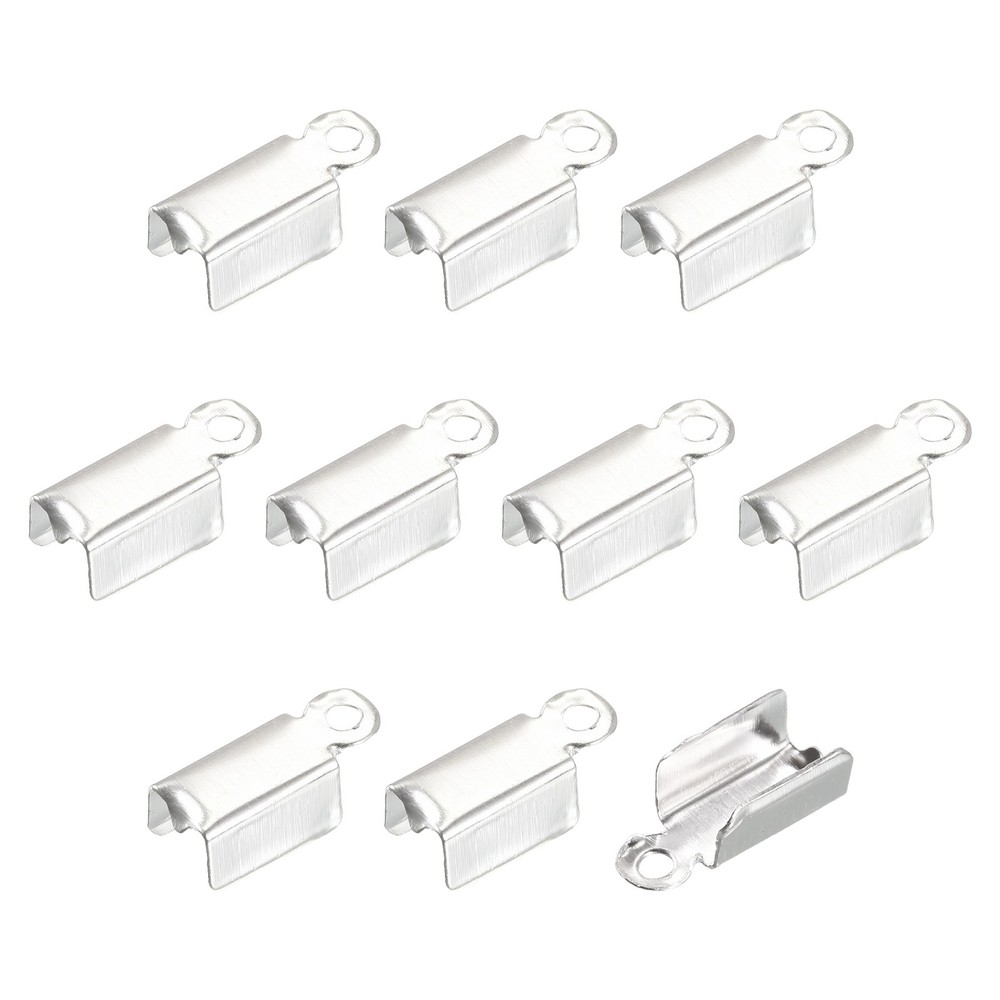 400Pcs Fold Over Cord Ends 4.5x11mm Terminators Crimp Cap Clasp Tips Silver