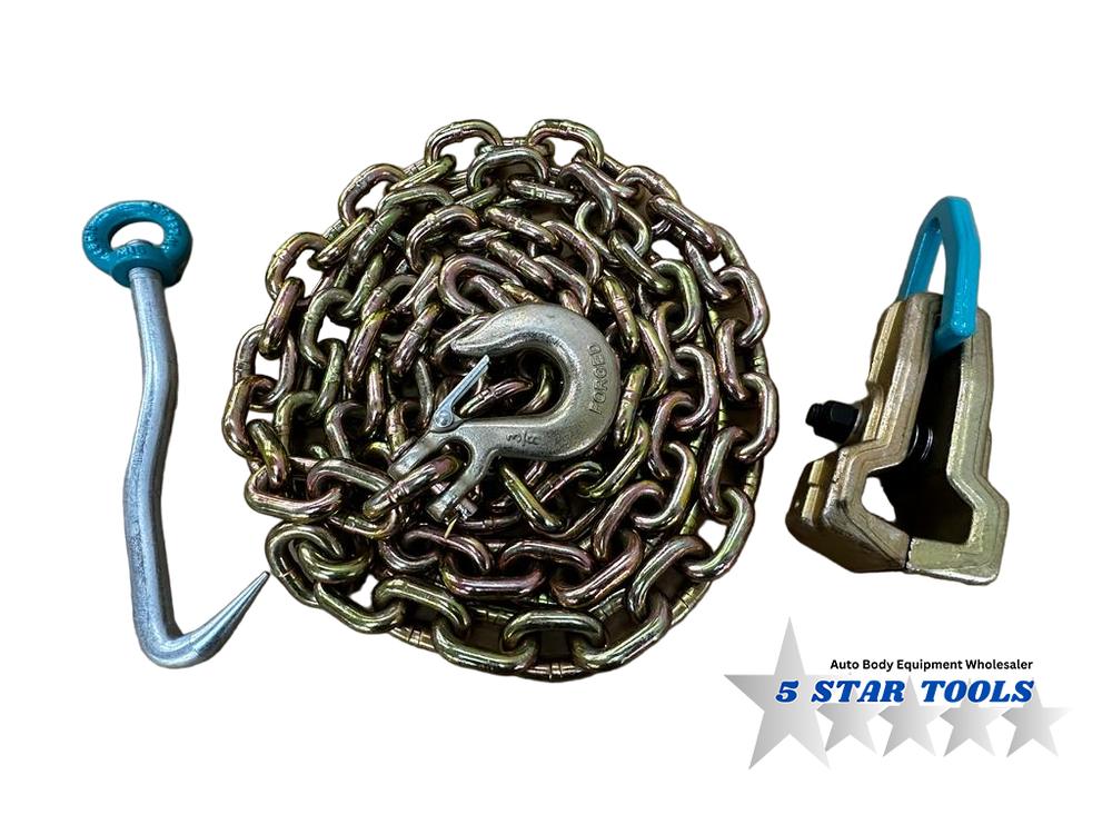 NEW Chain, Clamp, Hook Set Clamp Auto Body Frame Machine Repair Pulling Clamp