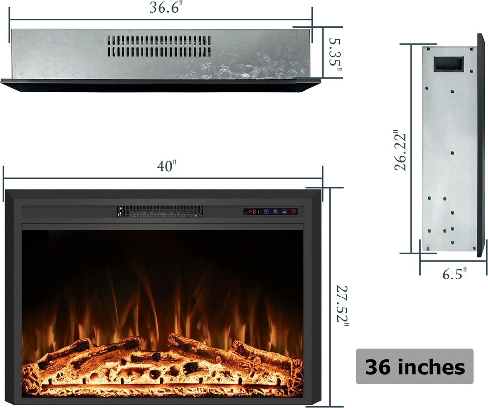 40" Width Electric Fireplace Inserts with Adjustable Flame 40", Black