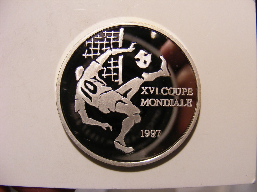 1997 Congo Large Silver Proof 1000 fr Soccer