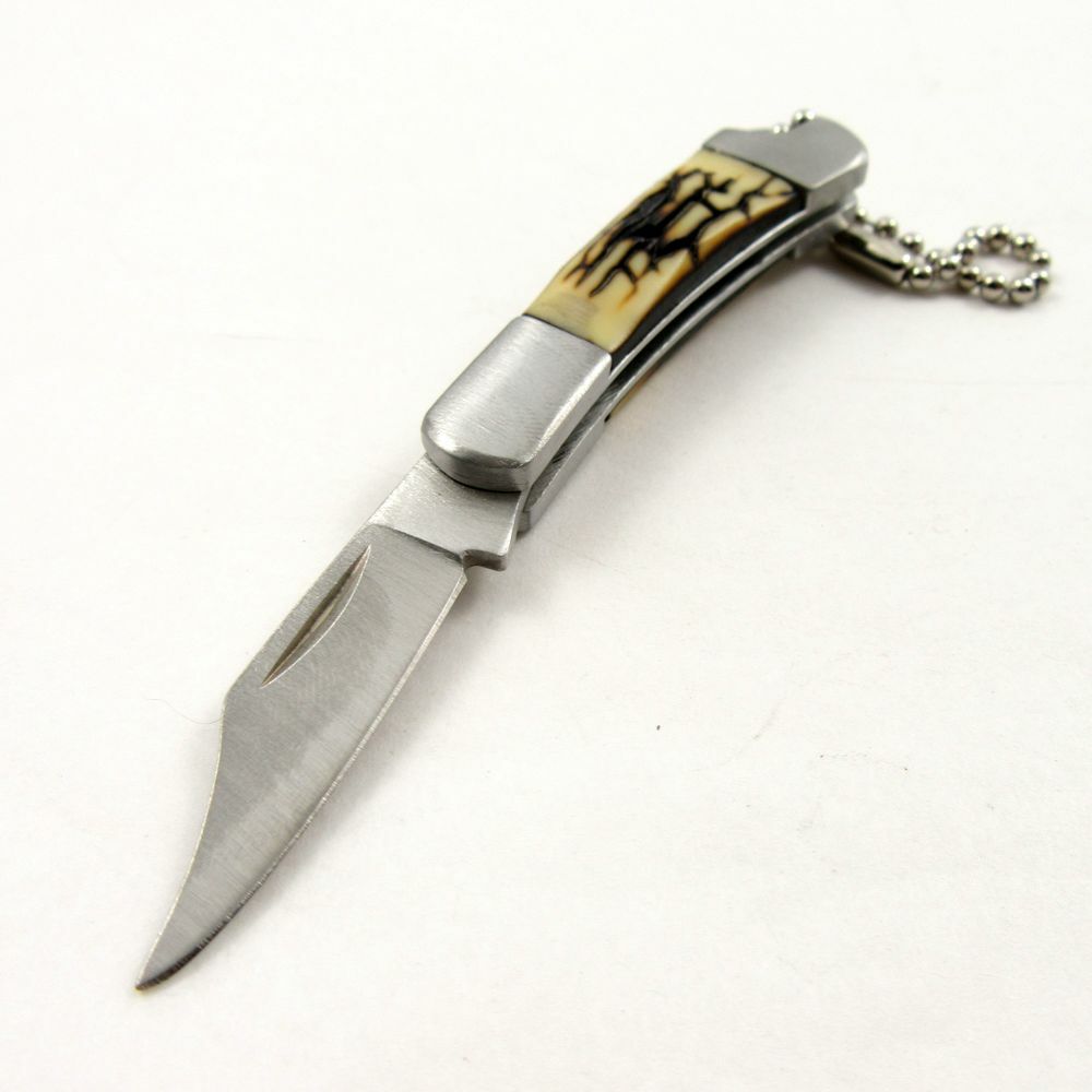 FOLDING POCKET KNIFE KEYCHAIN | 2" Mini Blade Simulated Bone Handle EDC