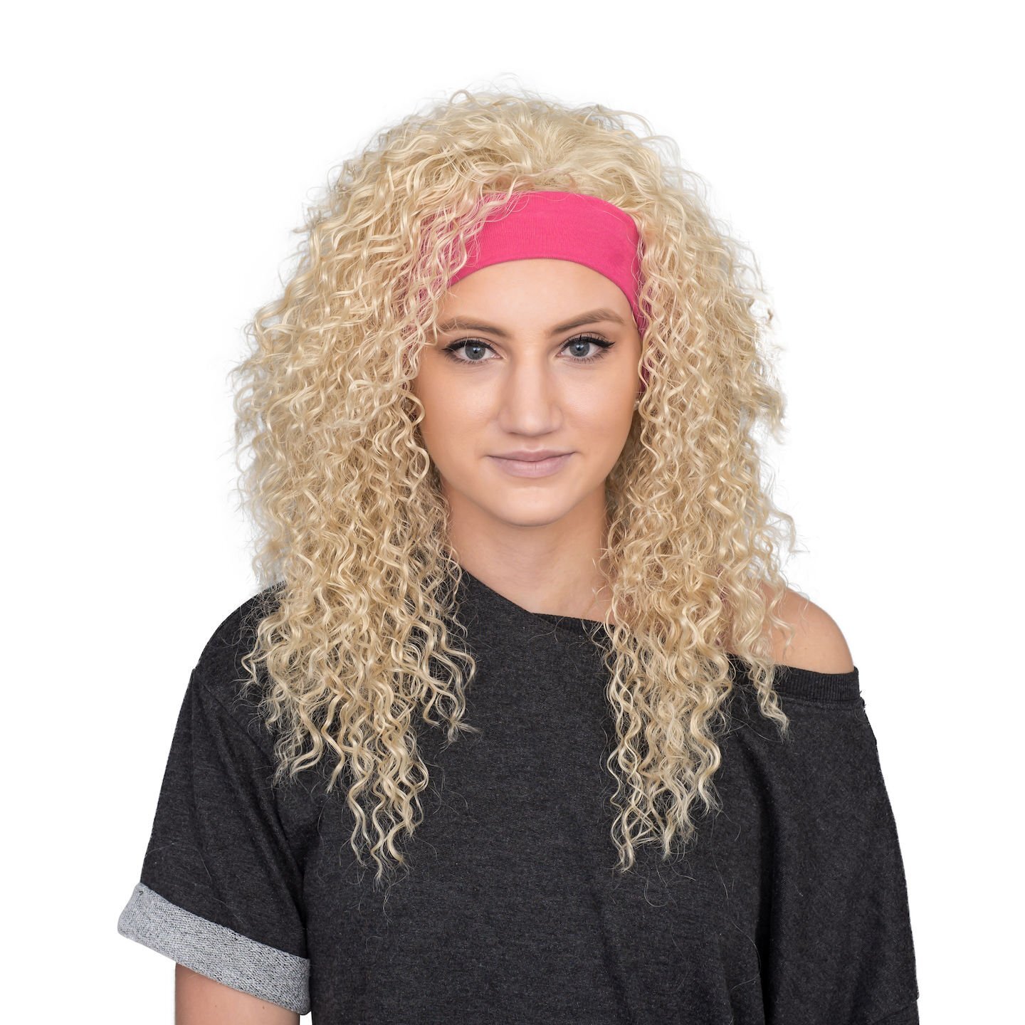 Retro 80s Aerobic Instructor Deluxe Wig & Headband Halloween Cosplay Costume Set