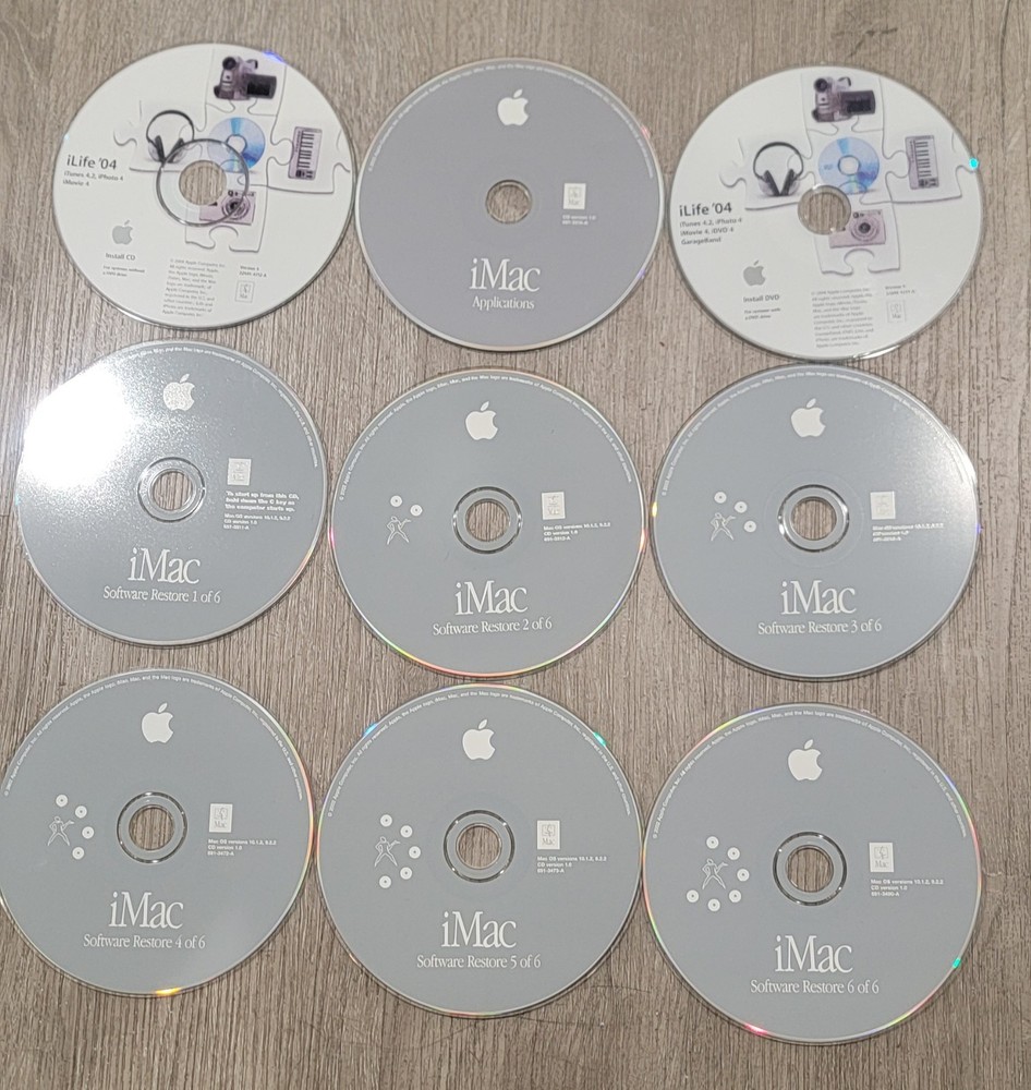 iMac Software Restore CD Disc Version 10.1.5 9.2.2 2002 (6 Discs)