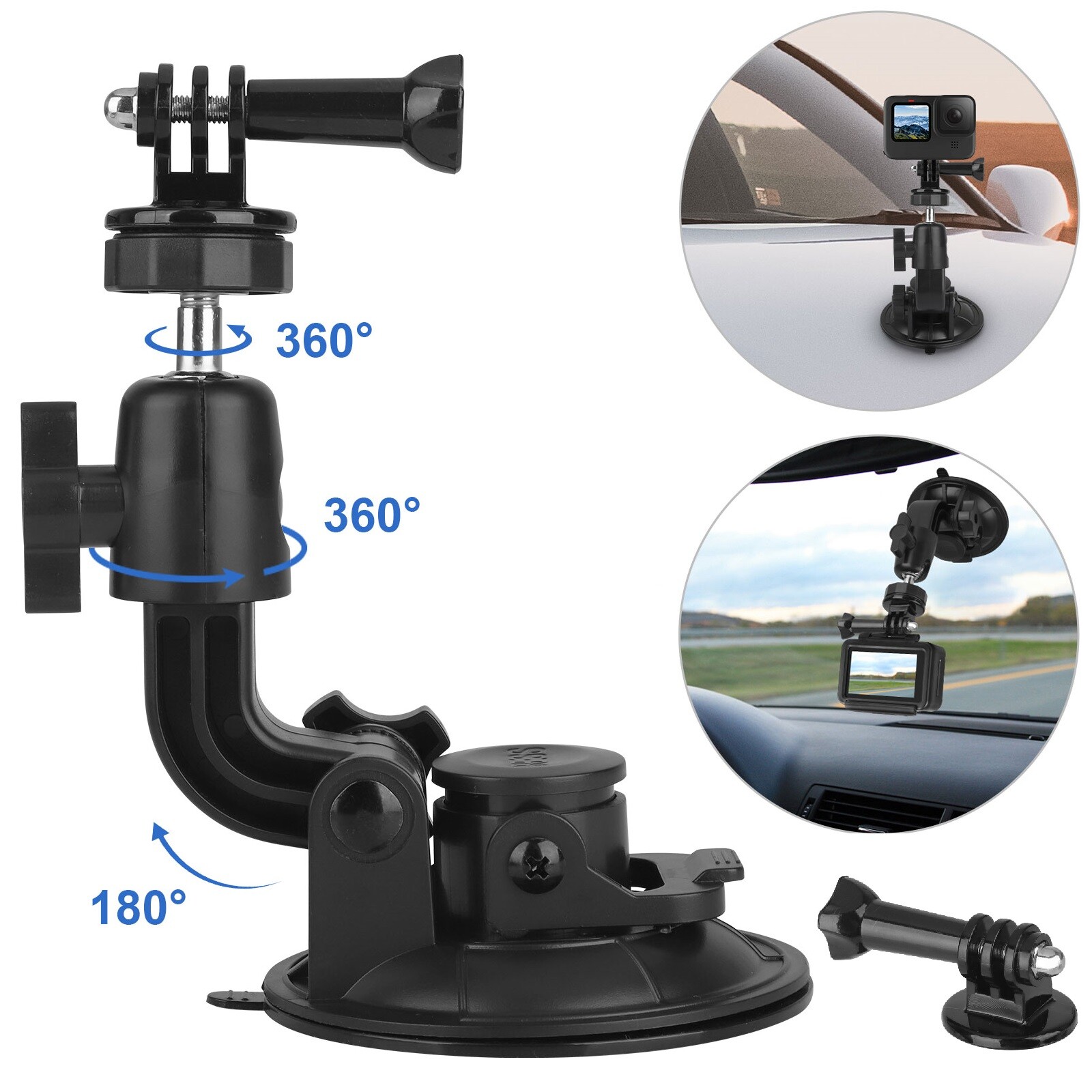 Car Suction Cup Bracket 360°Rotation Mount For GoPro Hero DJI OSMO Action Camera