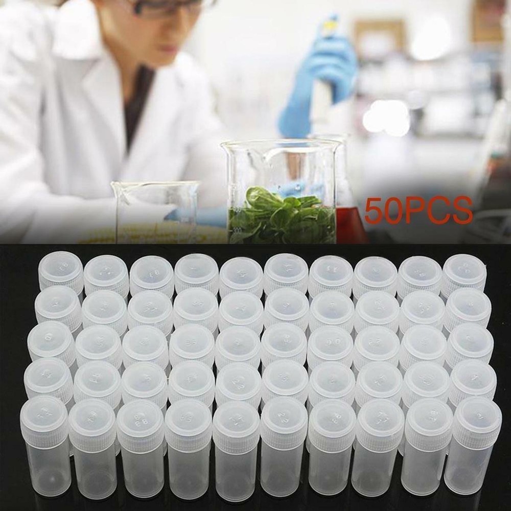 50Pack 5ml Volume Plastic Small Bottle Vial Storage Container Sample Collection