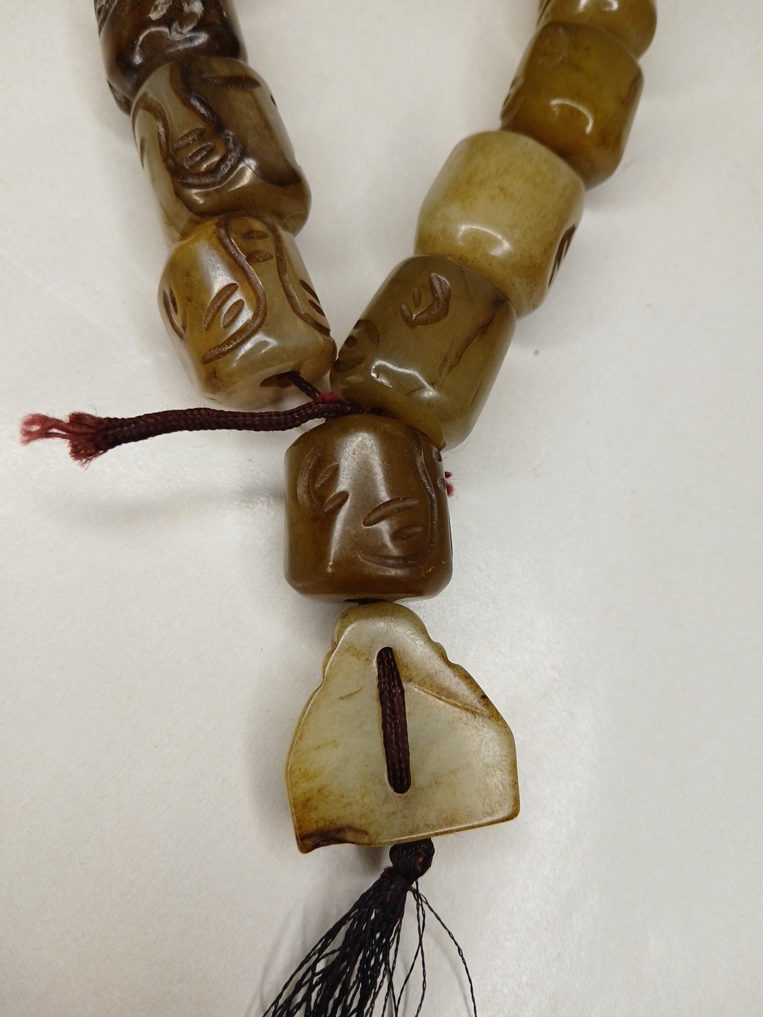 Antique Vtg Original China Tibetan Carved Prayer Jade Beads Buddha