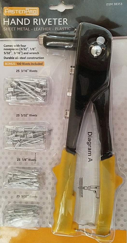 FastenPro Hand Riveter with 4 sizes Rivets