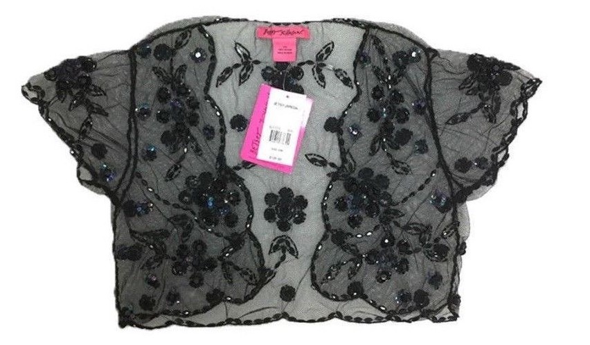 Betsey Johnson Shrug Bolero Dressy Women's Sequin Beaded, Cap Sleeve Sheer