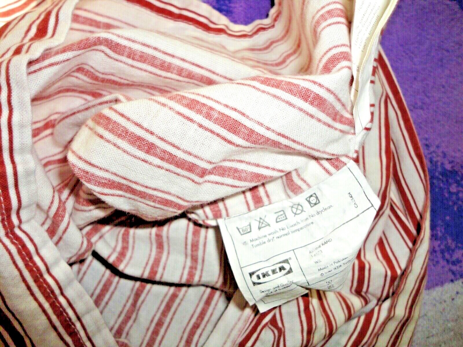 IKEA ALVINE RAND CRANBERRY WHITE TICKING STRIPES (1P) QUEEN DUVET