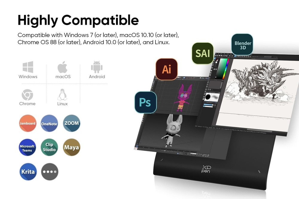 Wireless Drawing Tablet Deco Pro LW 2nd, 11 Inch Bluetooth Computer Graphics ...