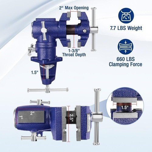 WORKPRO Portable Dual Jaws Table Vises 2.5"&1.5" 360° Swivel Clamp-On Bench Vise