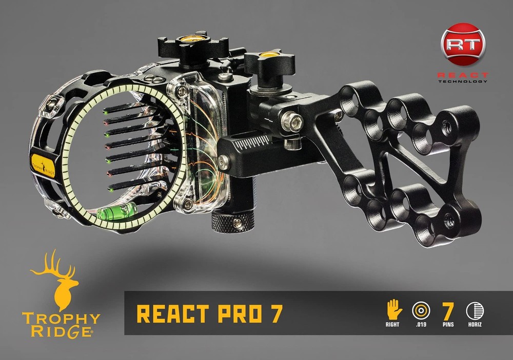Trophy Ridge React Pro 7 Pin Archery Bow Sight - Tool Less Windage and Elevat...
