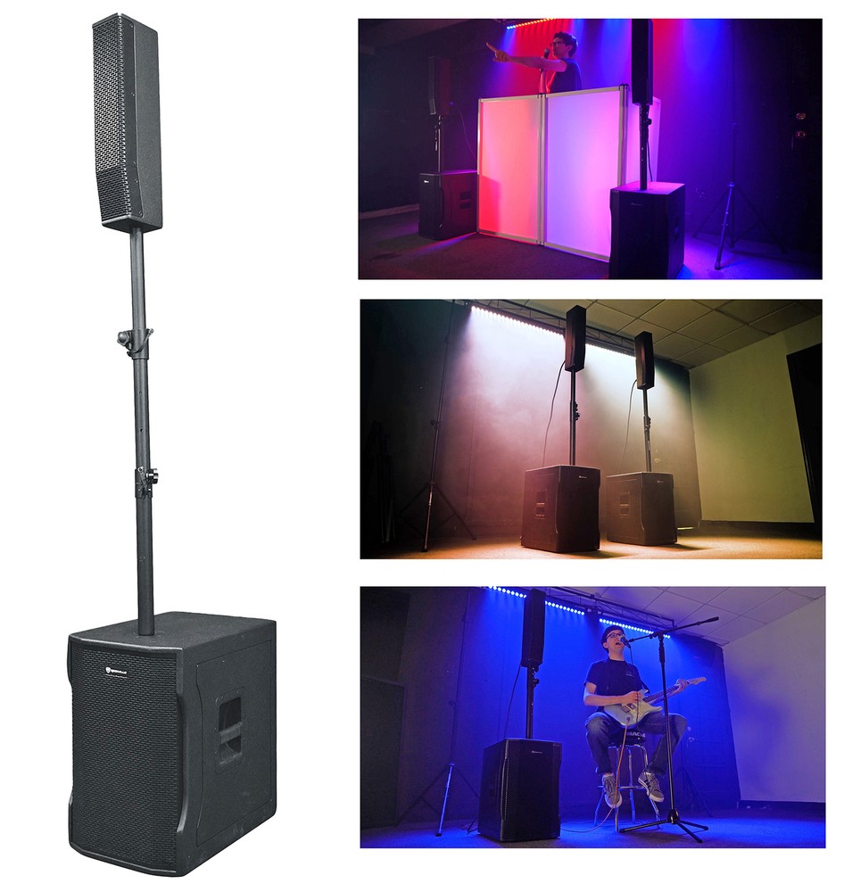 DJ Package w/(2) TITAN COLUMN 12 Powered Array Column Speakers+Subwoofer+Facade