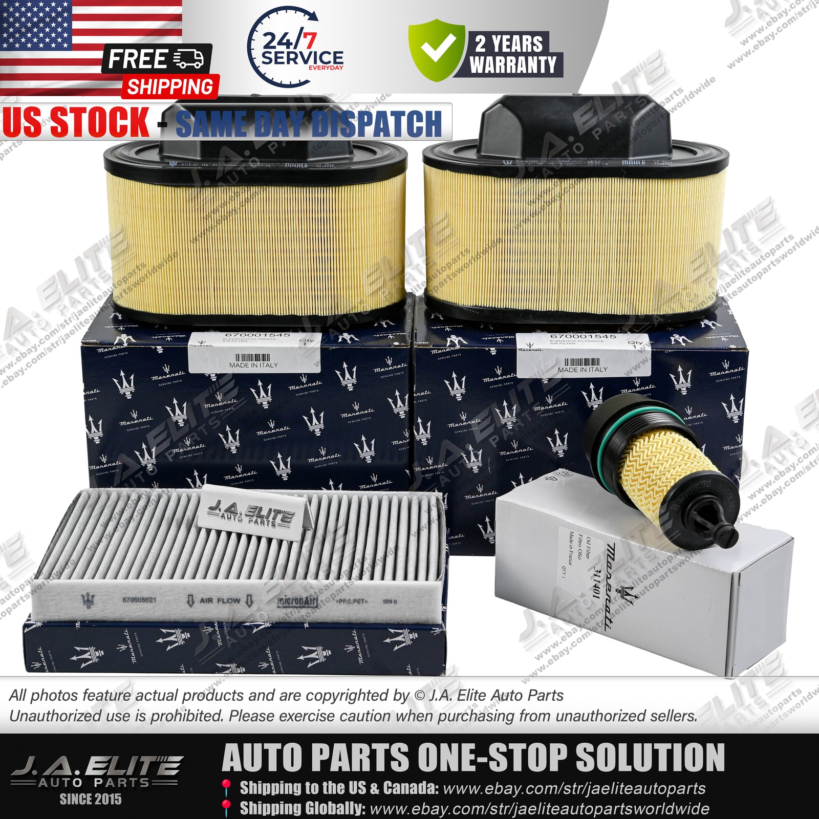 Genuine Oil & Air & AC Filters for Maserati V6 Gas Ghibli Quattroporte & Levante