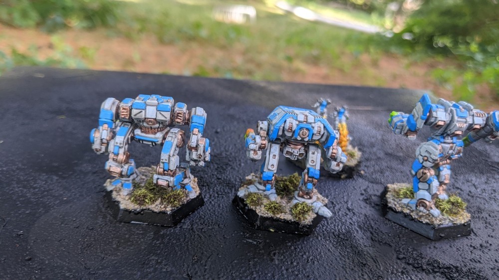 3x Custom Mechs, 1x Infantry. Battletech