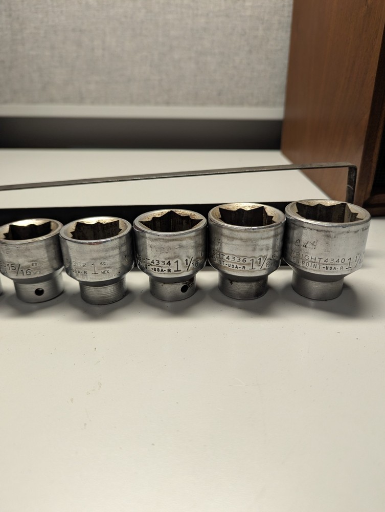 VINTAGE WRIGHT TOOL 1/2” Dr SAE STD 12pc SOCKET SET 8pt SQUARE 7/16 - 1 1/4" USA