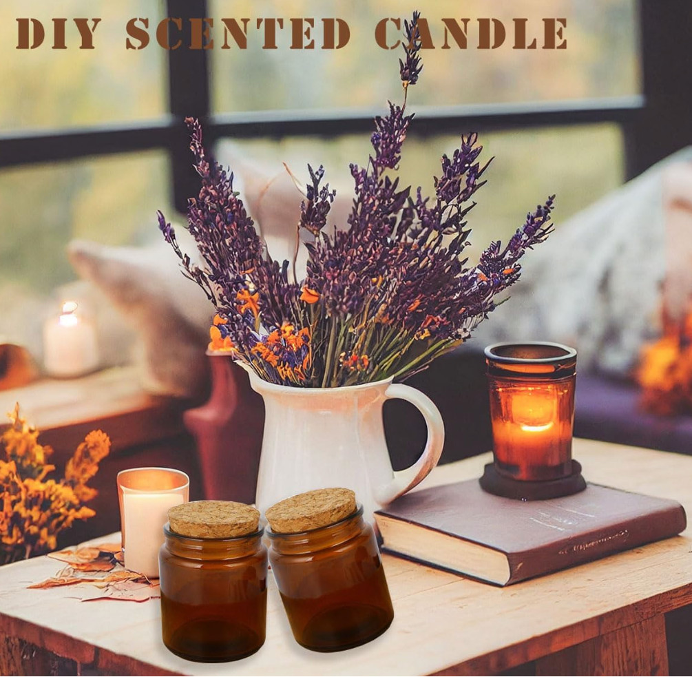 24 Pack 200ml Small Glass Bottles,Mini Glass Jars,Candle Jars for Making amber