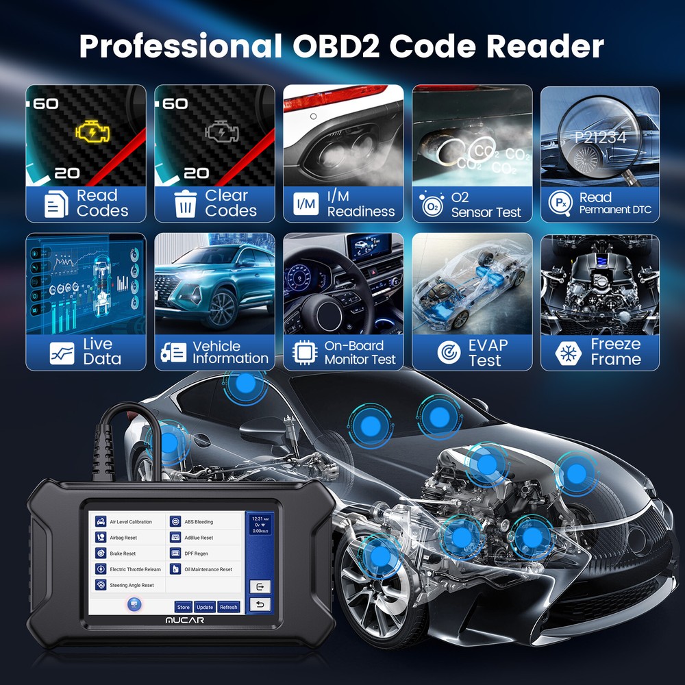 MUCAR CS90 OBD2 Scanner Car Engine Diagnostic Scan Tool Code Reader ABS SRS
