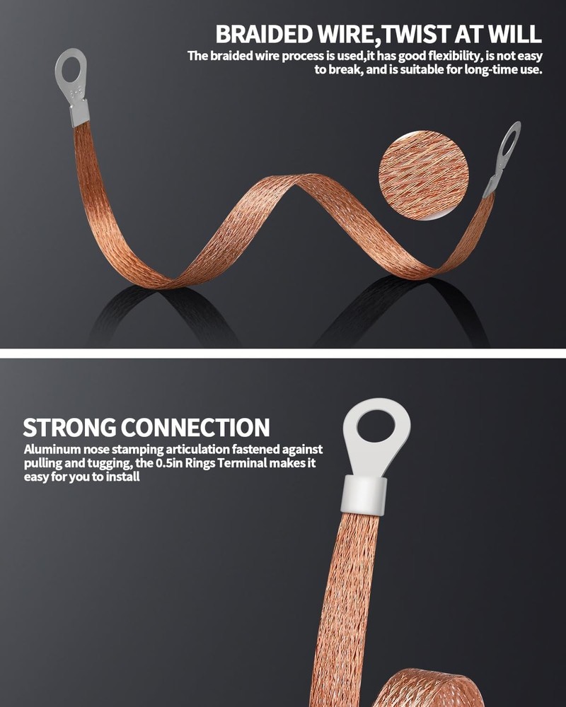 Braided Ground Wire 6 PCS 12in Engine Strap Copper
