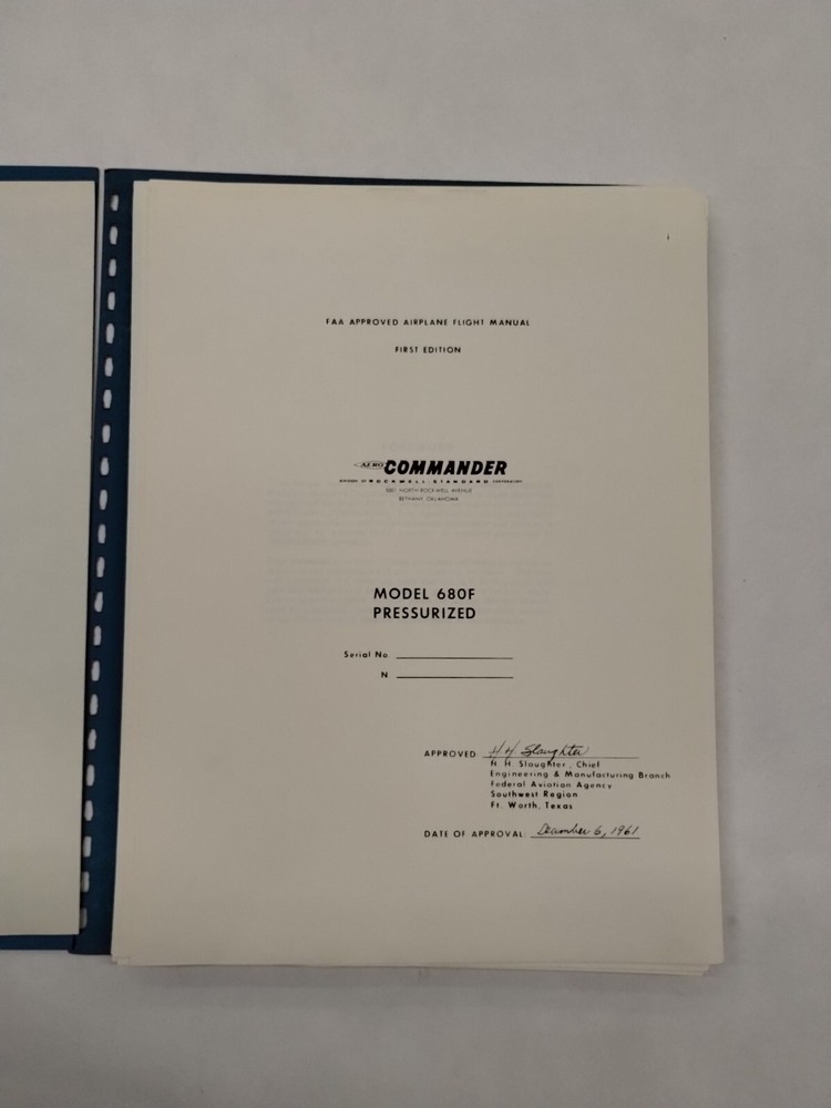 Aero Commander 1961 Model 680F Pressurized Flight Manual-Original