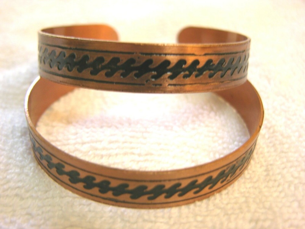 2 solid copper bracelets adjustable detox sooth arthritis & inflammation c33