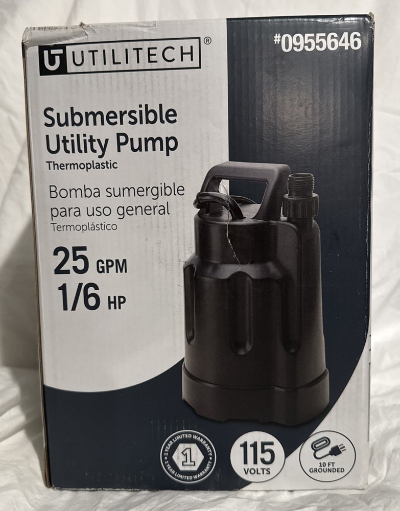 Utilitech 1/6-HP 115-Volt Thermoplastic Submersible Utility Pump NEW