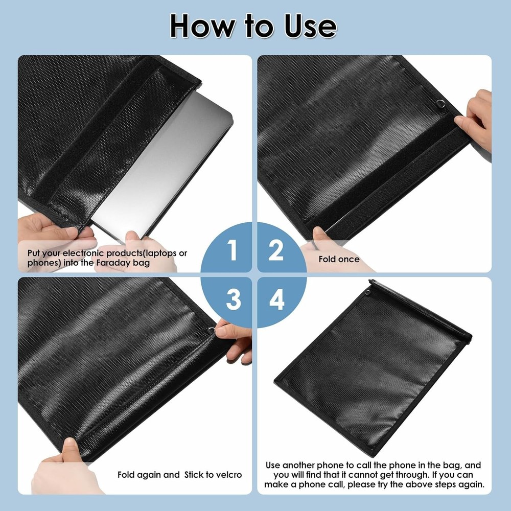 Faraday Bag Fireproof Waterproof Money Document RFID Signal Shield 4 Pack Black