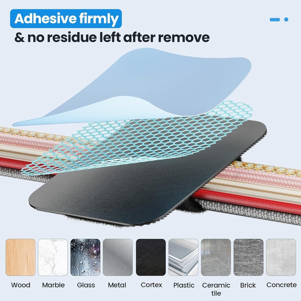 Cable Management Under Desk, Cord Organizer Adjustable Hook and Loop Cable Ties