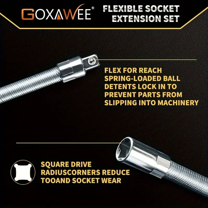 Flexible Wrench Extension Rod, 1/4, 3/8, 1/2, for Electric & Hand Tools