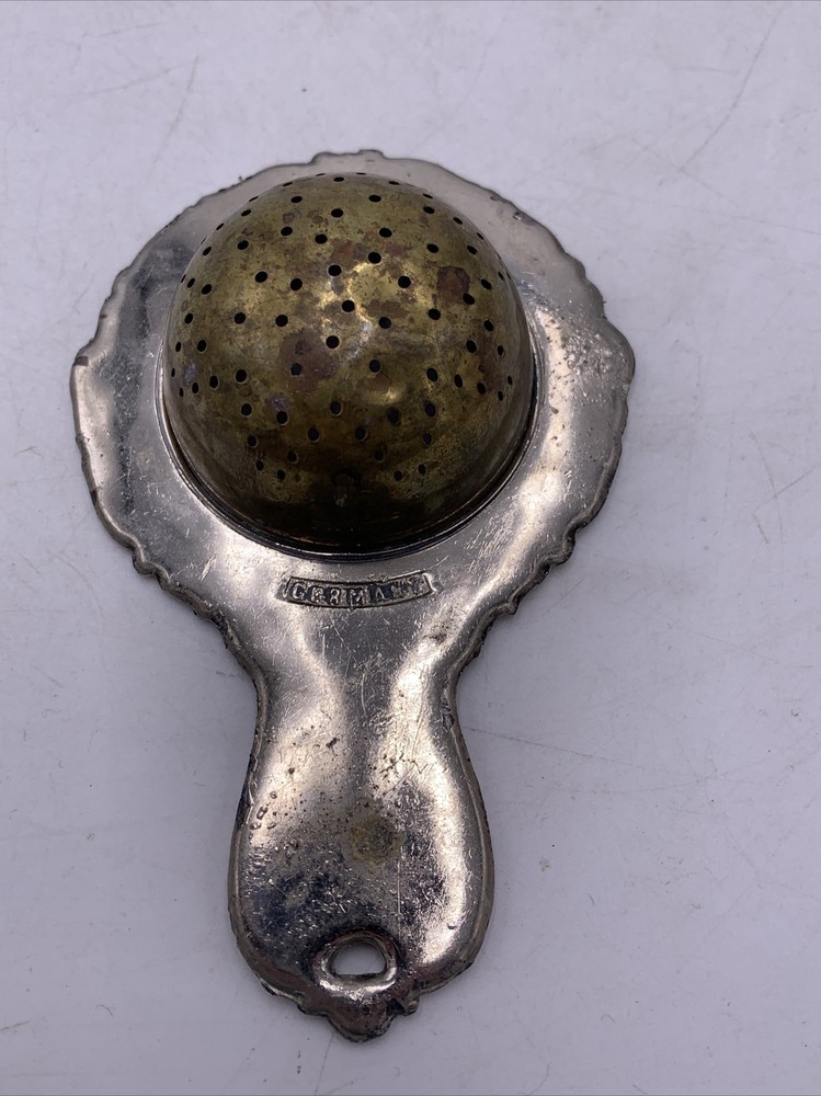 Antique German Silver Brass Tea Strainer 4”