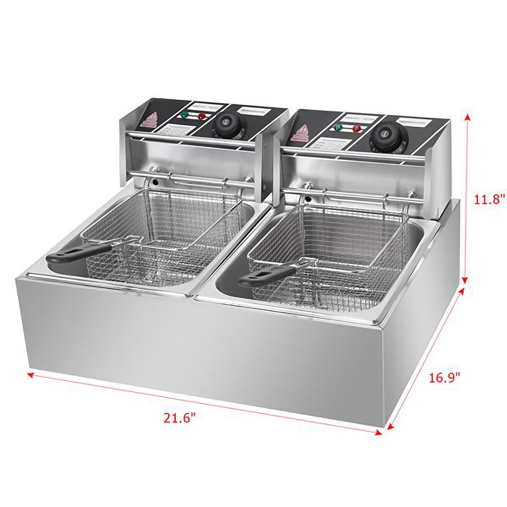 22.8QT Electric Deep Fryer Dual Tank Commercial Restaurant Countertop 5000W