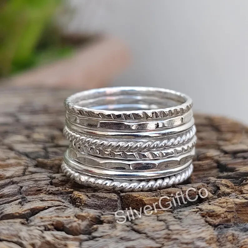 Stacking rings, stackable rings, stack rings, set of 8 ring, Sterling silver