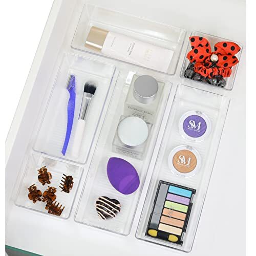 Clear Plastic Desk Drawer Organizers - 6 Pack Assorted/Large