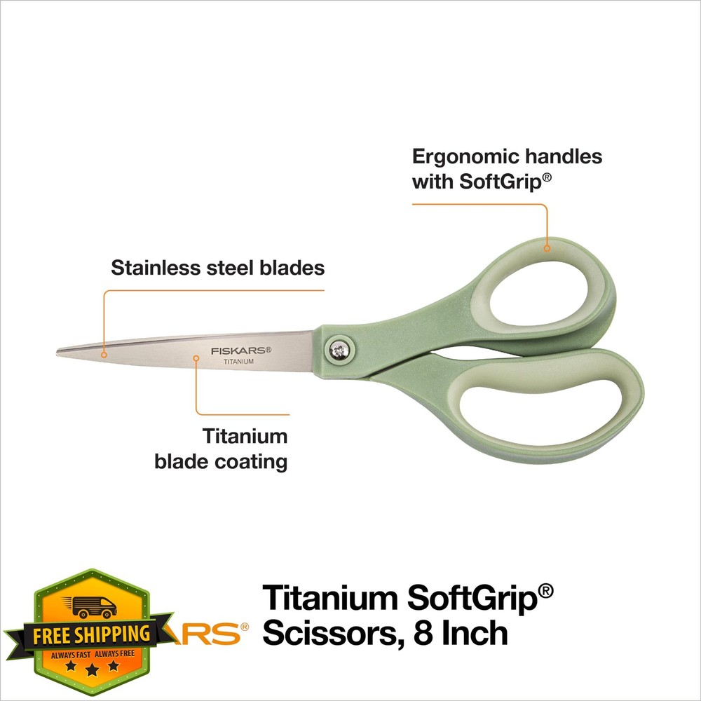 Fiskars 8'' Comfort Grip Titanium Scissors Multipurpose 3-Pack Multicolor