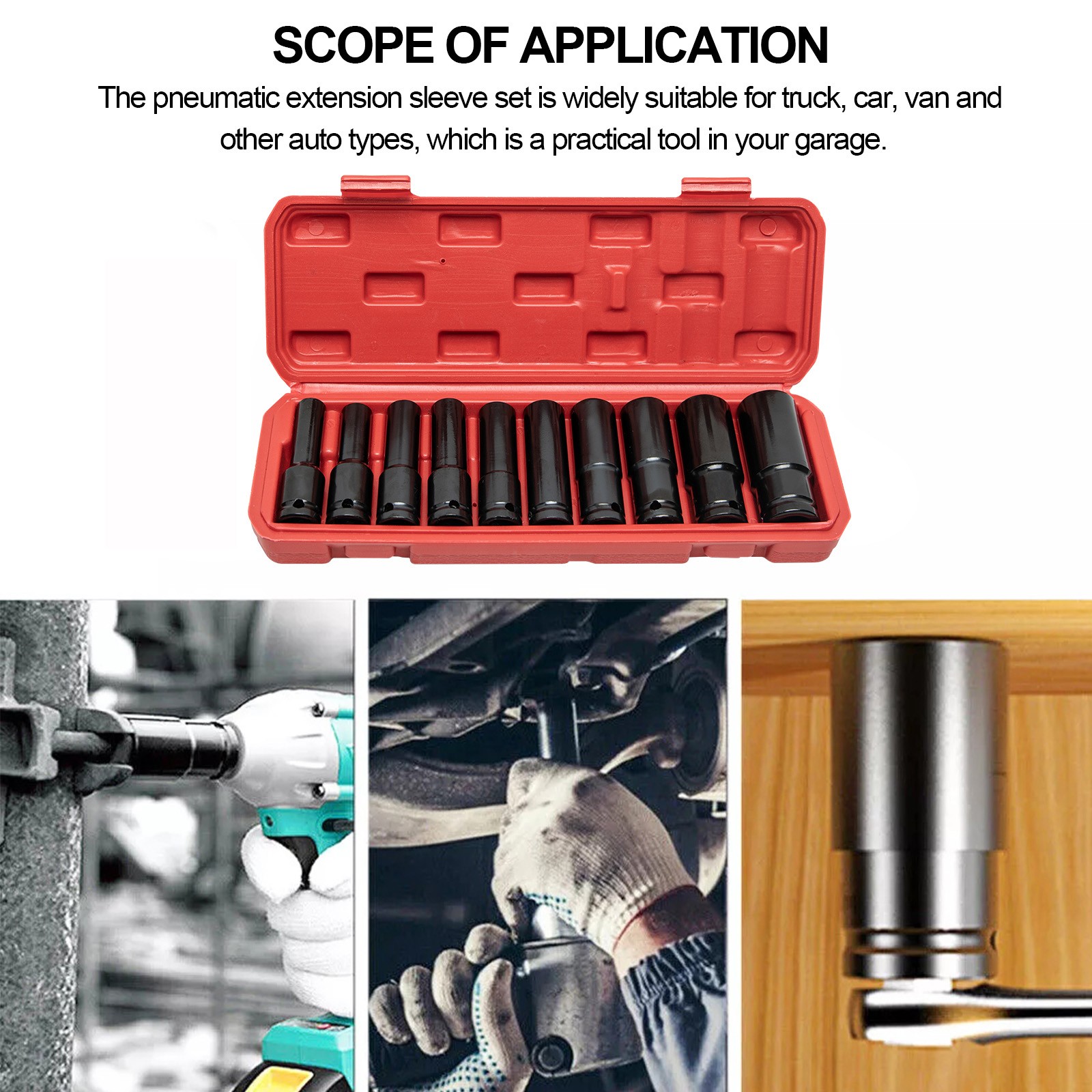 10pcs Metric Deep Impact Socket 1/2" Drive 10mm-24mm 6 Point Sockets w/ Case Set