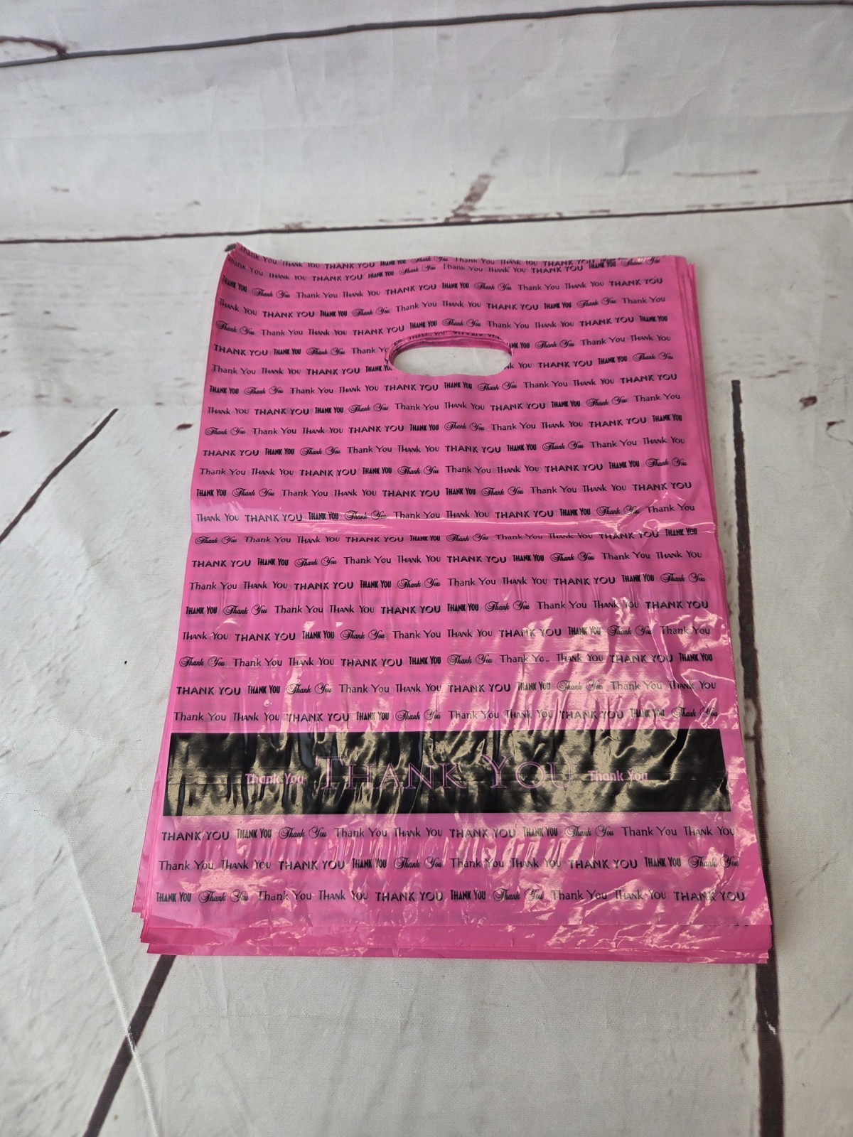 New 37 Pink Plastic Bags Gift Bags Die Cut Handle Thank You 9"x12"