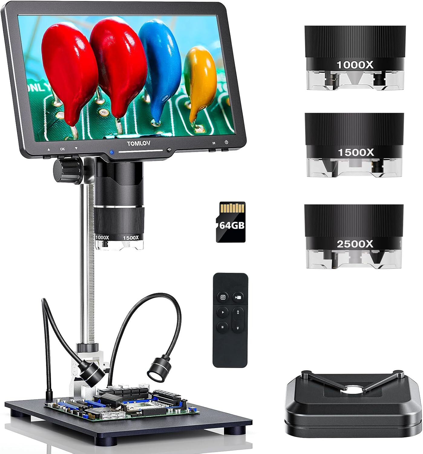 TOMLOV 2500X Digital Microscope 10" 24MP Entire Coin Microscope 14 LED Lights