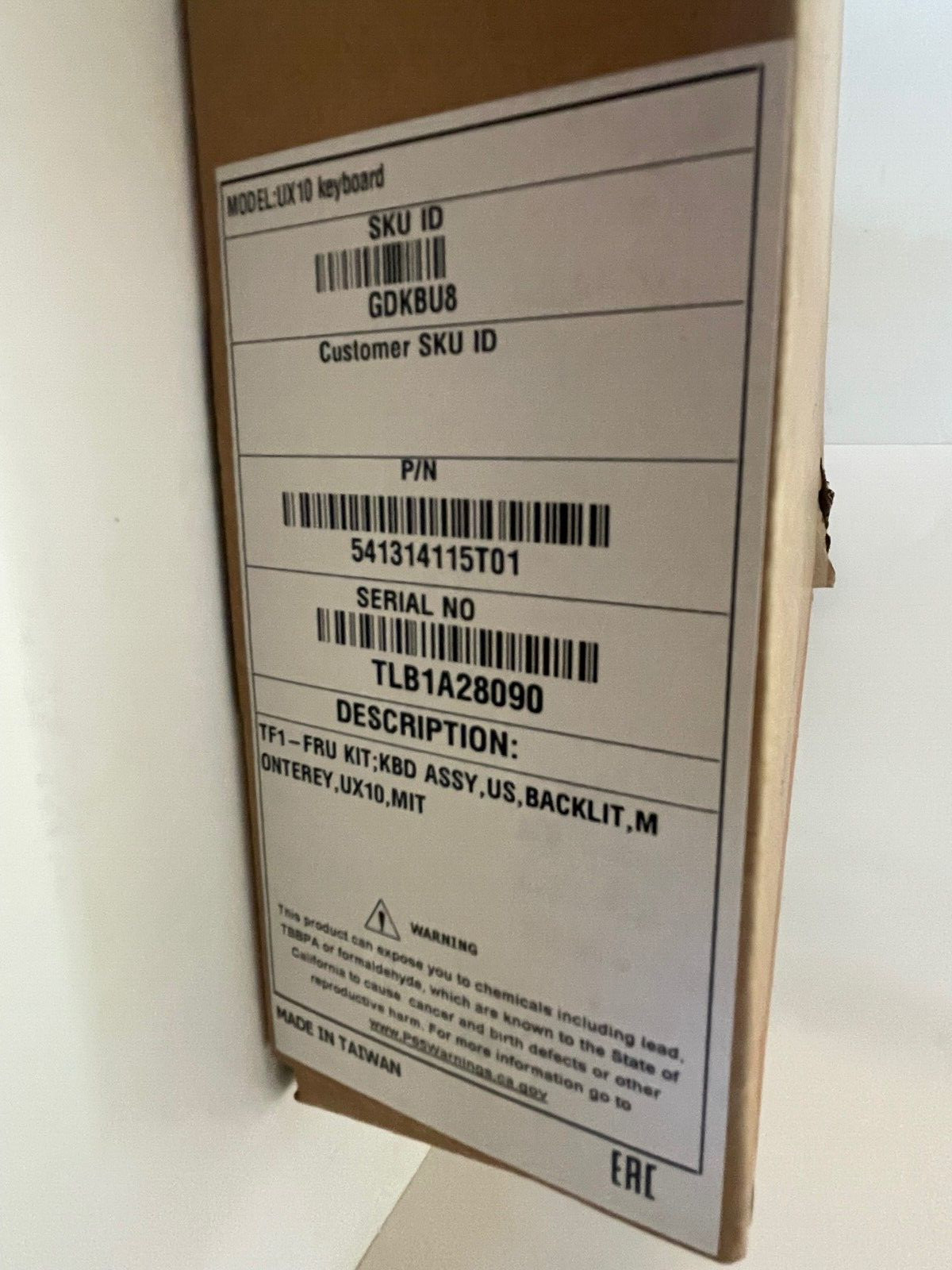 Getac UX10 Detachable US Keyboard TF1-FRU KBD ASSY, US, BACKLIT NEW