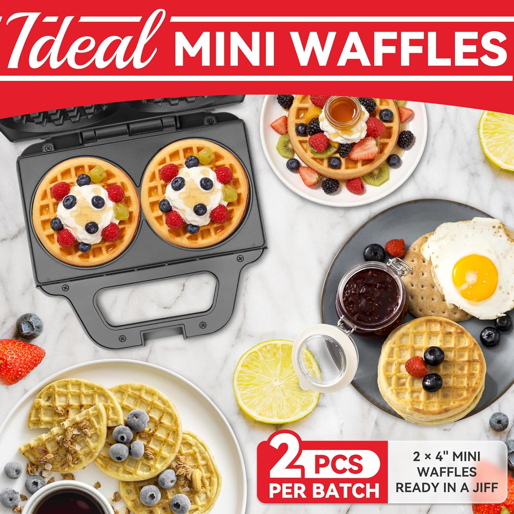 4 Inch Double Mini Waffle Maker Machine, Chaffle Maker, Waflera Electrica, Small