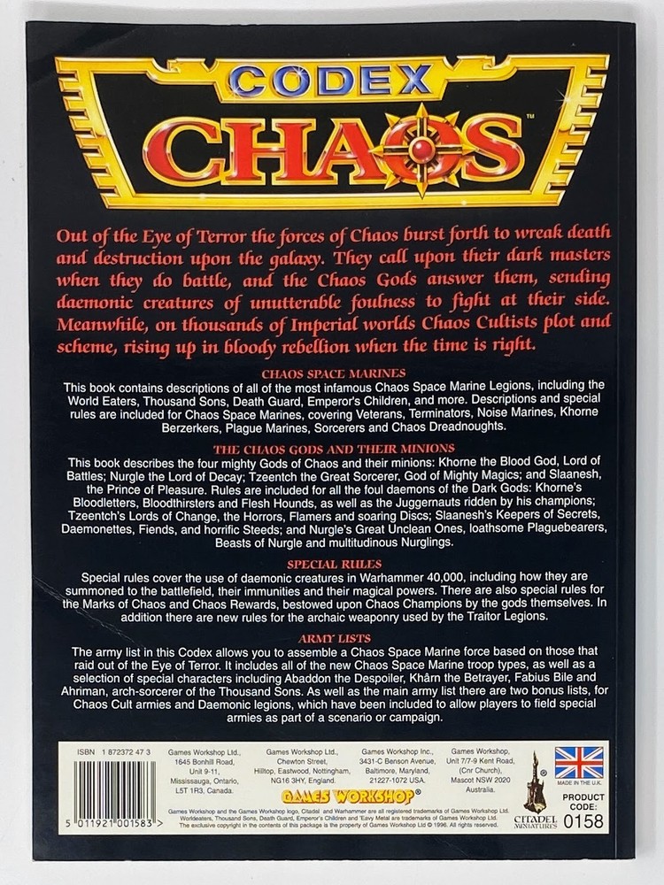 Games Workshop Warhammer 40K Codex: Chaos 2nd Edition (1996) Softcover Good+