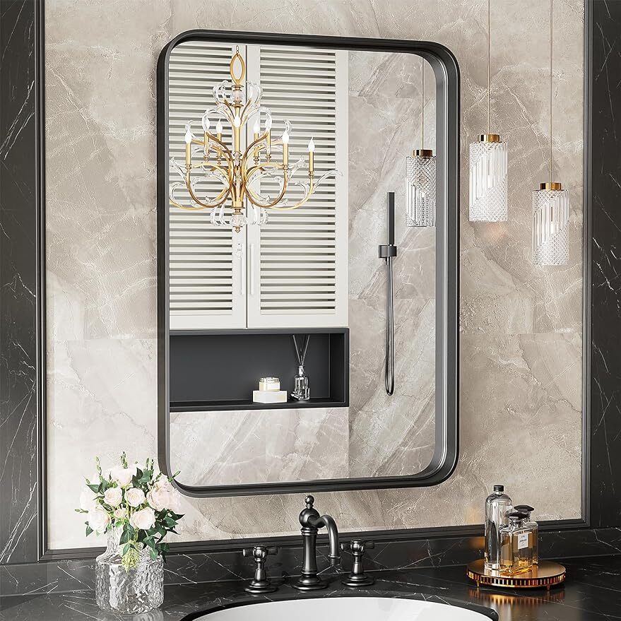 Vanity Bathroom Mirror Wall Metal Framed Rectangular Modern Mirror for Over Sink