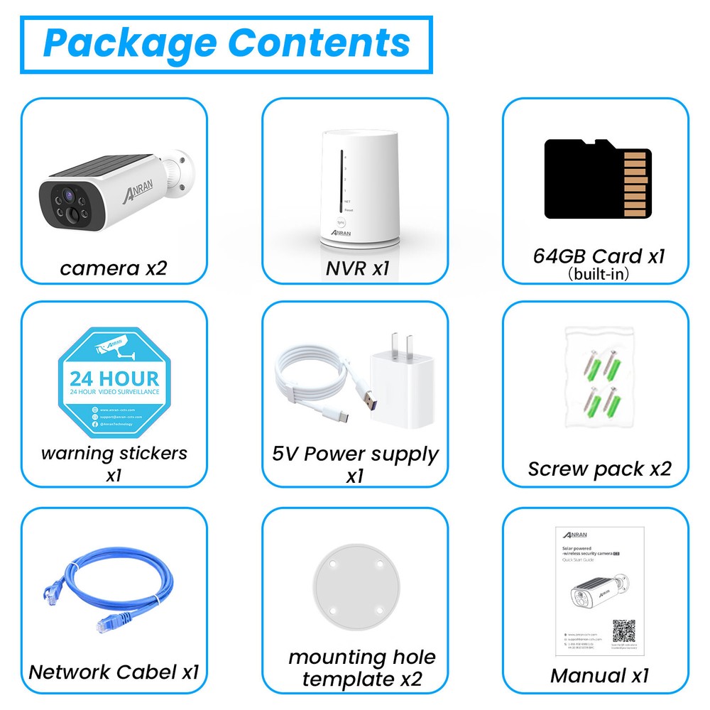 ANRAN CCTV Security Camera System 4MP Wireless Solar Panel Color Night Vision